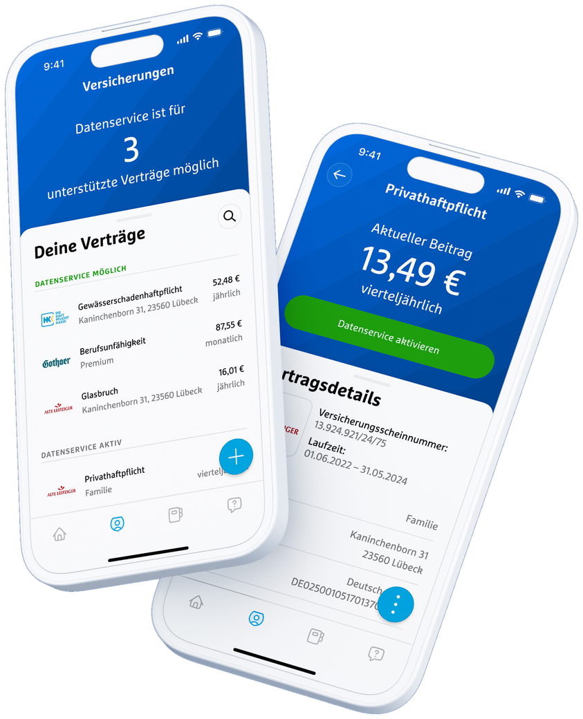 simplr-App: Vertragsübersicht und Vertragsdetails auf zwei Smartphones