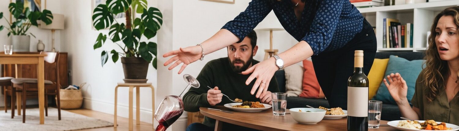 Privathaftpflichtversicherung – umkippendes Rotweinglas über dem Teppich beim Abendessen – Christian Willmann Versicherungsmakler Mannheim