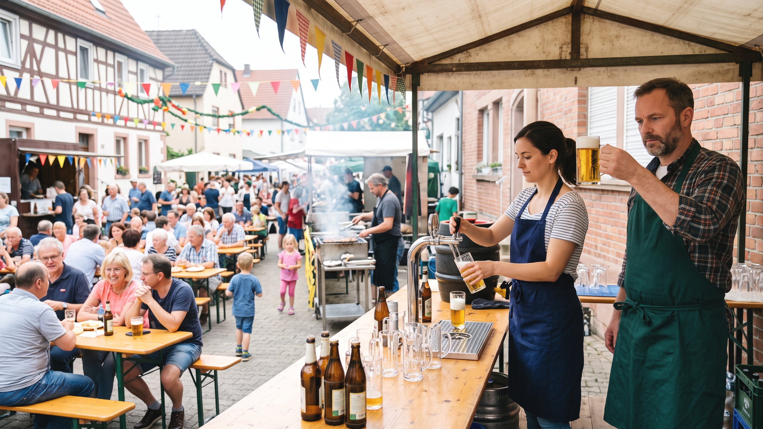 Veranstaltungshaftpflicht Mannheim – Helfer zapfen Bier am Stand eines Straßenfests – Christian Willmann Versicherungsmakler Mannheim
